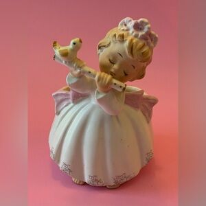 Vintage Lefton Angelica Girl with Flute Planter